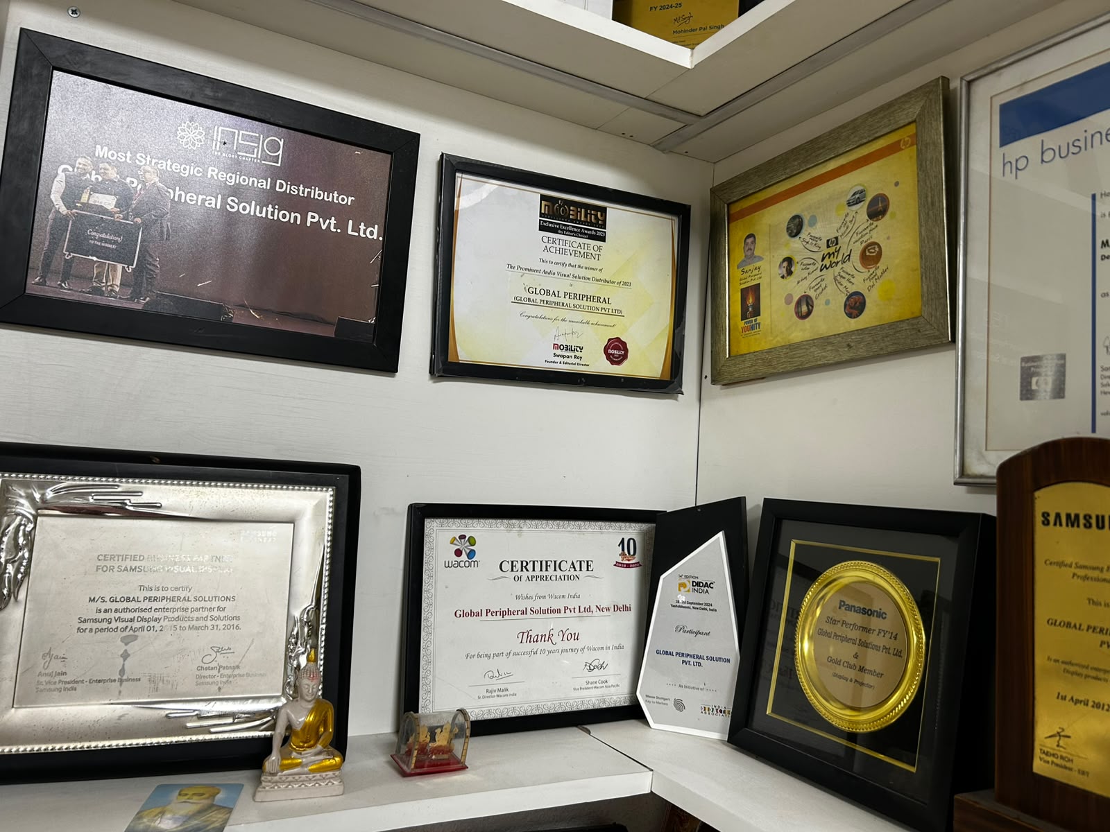 GPSPL awards wall with certificates and technology partner recognitions