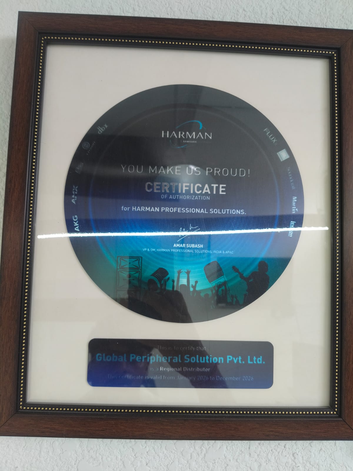 Harman Professional certificate of authorization for GPSPL