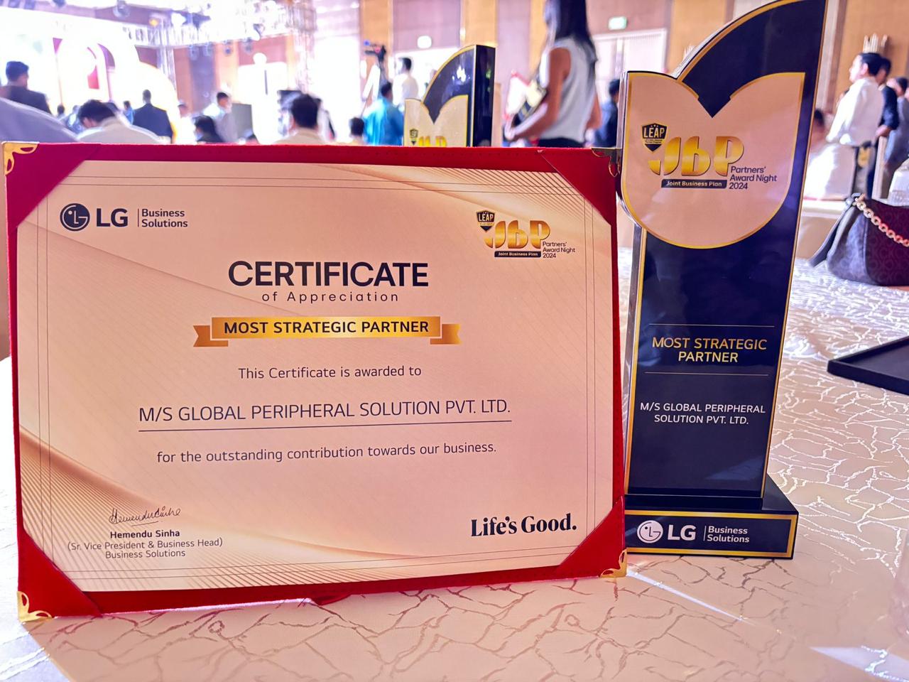 LG Business Solutions most strategic partner award 2024 for GPSPL