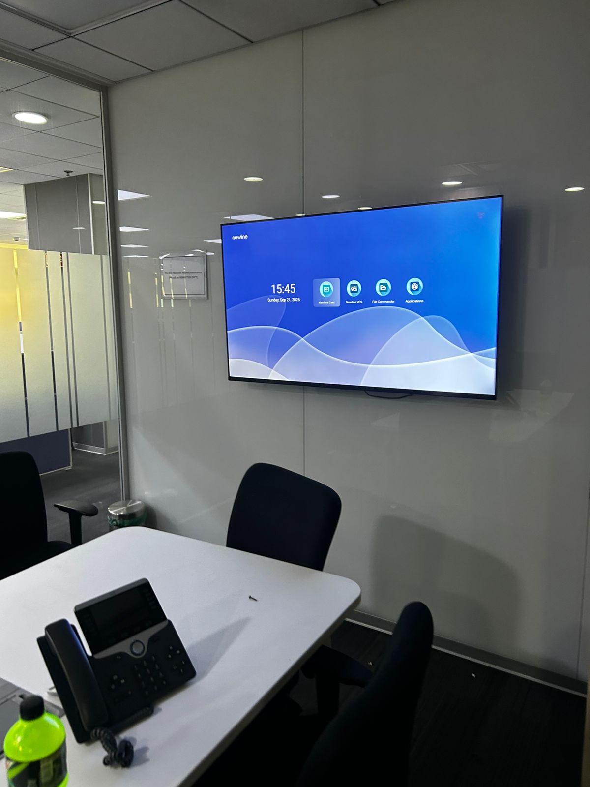 Corporate boardroom display and microphone installation
