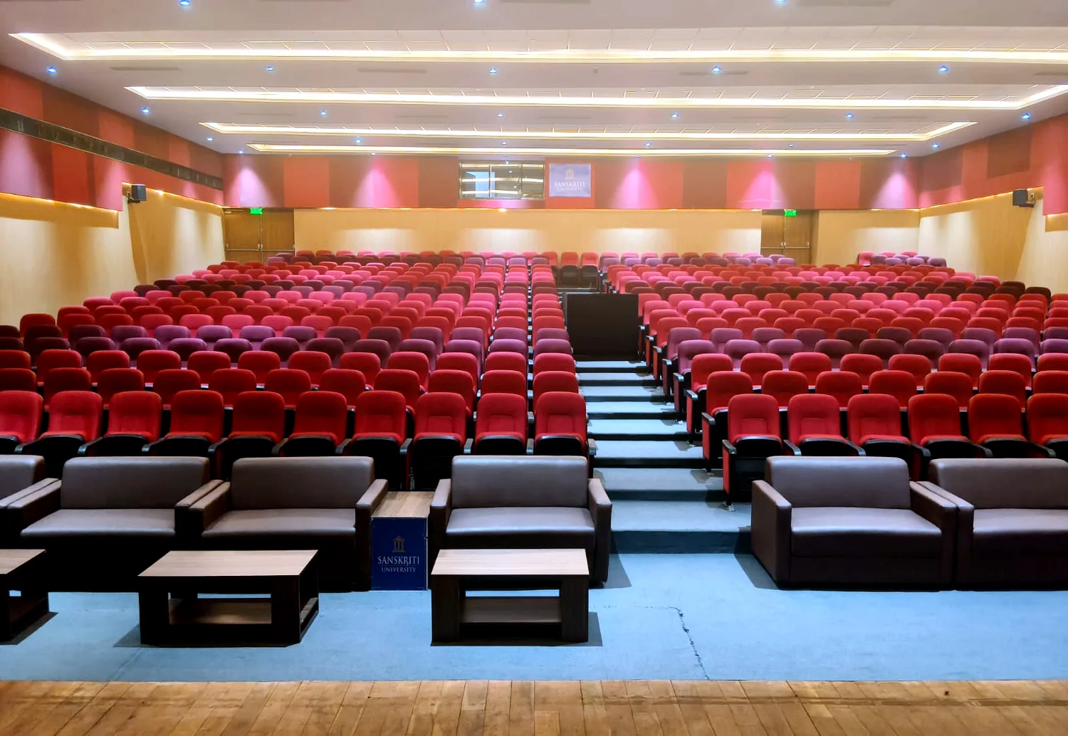 Boardroom display, PTZ conferencing camera, microphones and touch control panel